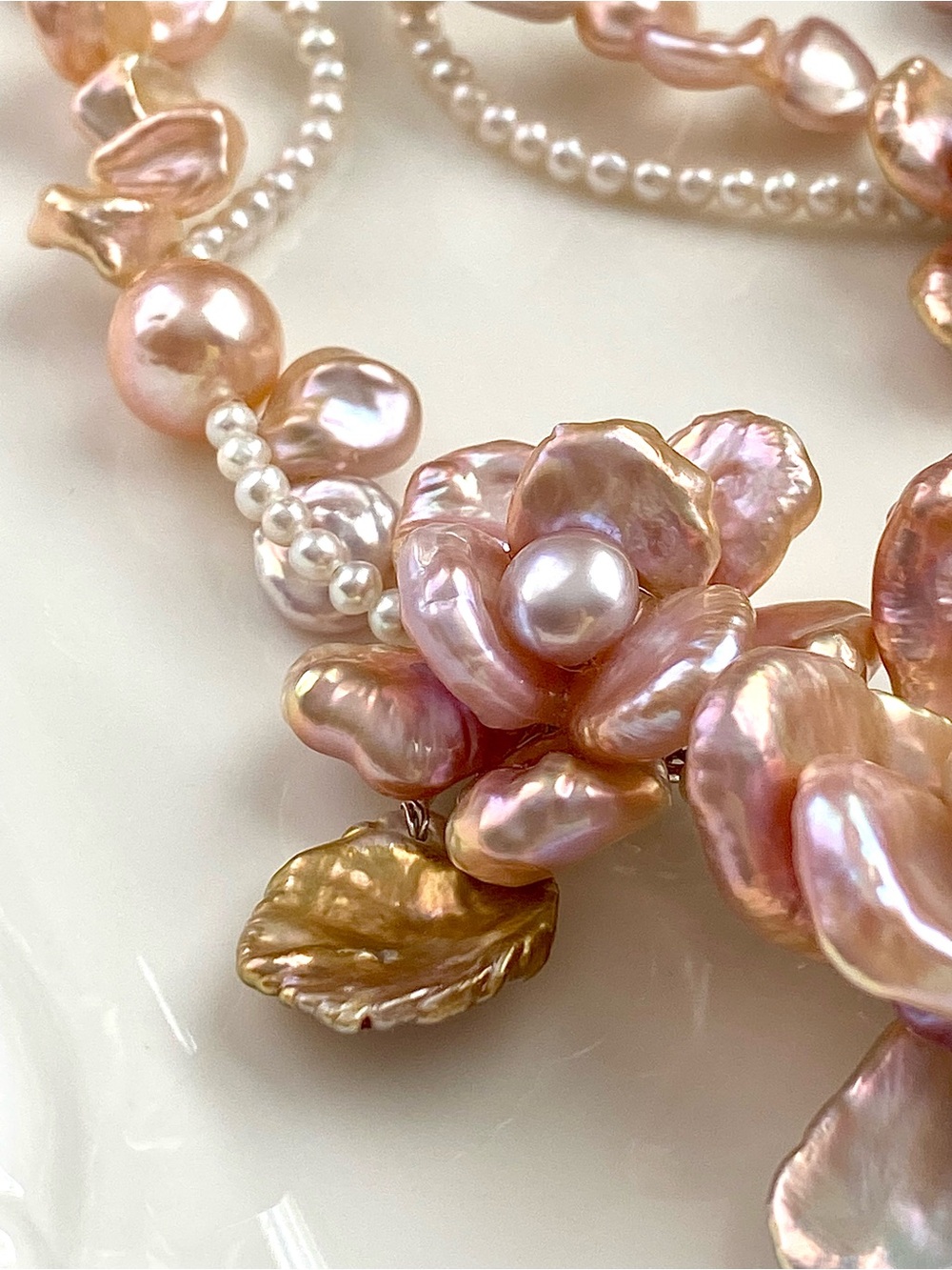 N314-Premium Sakura Pink Petal Pearl 5 Flowers With A Detachable Flower Pendant - Picture 7 of 15